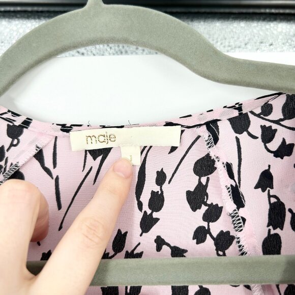 Maje Rivara Silk Floral Patterned Silk Midi Dress with Slip - Picture 7 of 9